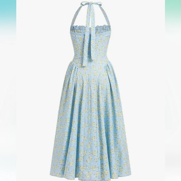 Abehik Floral Blue Halter Dress Size XL NWT - Picture 5 of 7